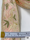 Leaf Embroidered and Beaded Organza Silk Blend Trim - Baby Pink / Oliver Green / Pale Yellow