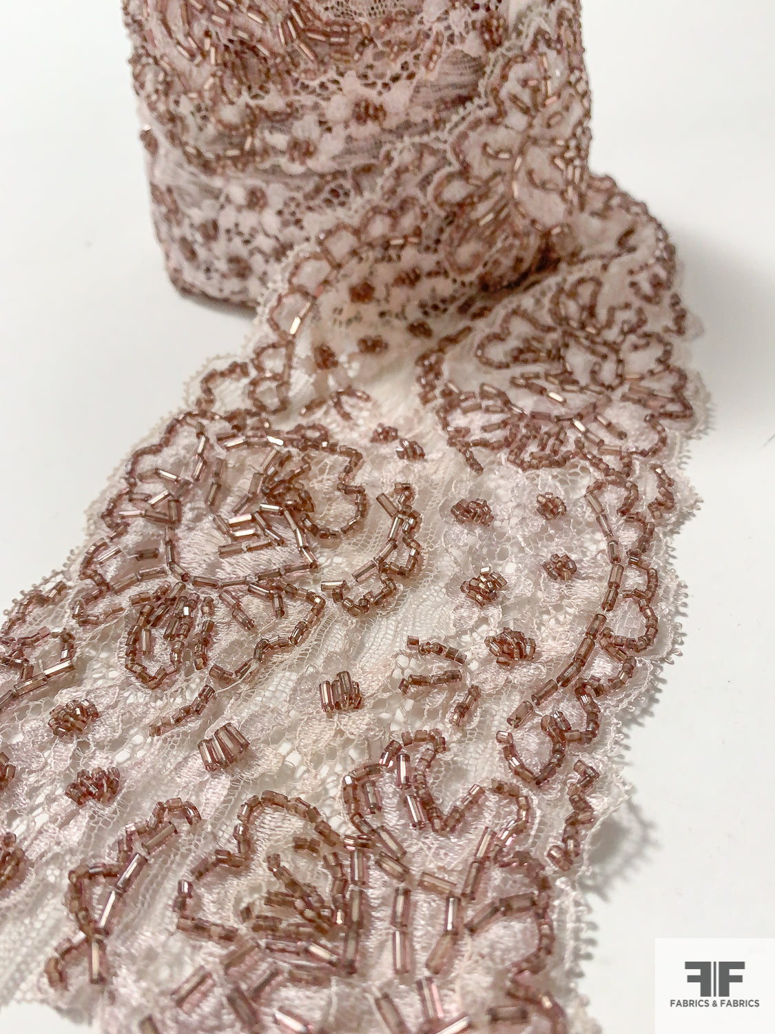 Floral Beaded Lace Trim - Dusty Mauve / Lightest Pink