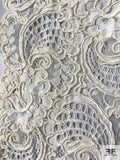 Double-Scalloped Floral Paisley Corded Lace Trim - Ivory