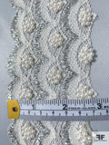 Pearl Clusters and Metallic Scallops Lace Trim - Off-White / Silver