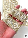 French Metallic Swirl Corded Lace Trim - Gold / Ivory