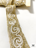 French Metallic Swirl Corded Lace Trim - Gold / Ivory