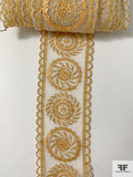 Sun Medallion Pattern Sequined-Tulle Trim - Gold