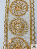Sun Medallion Pattern Sequined-Tulle Trim - Gold