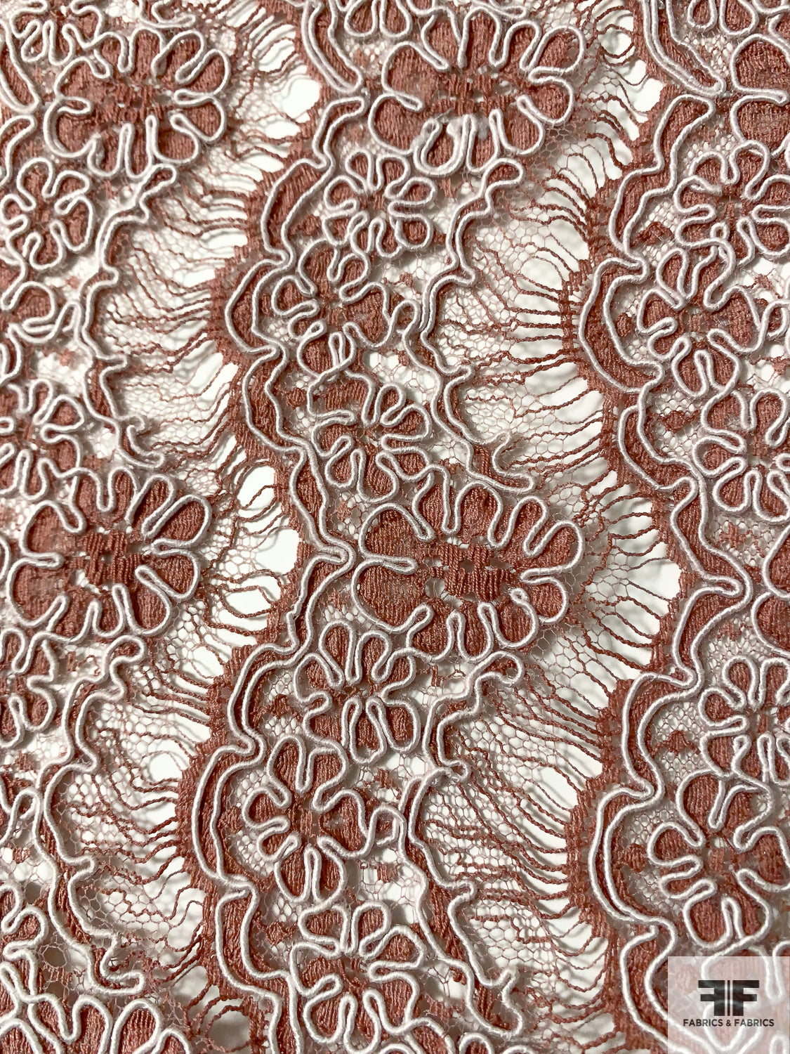 French Triple-Scalloped Floral Alencon Lace Trim - Dusty Mauve / Light Pink  - Fabric by the Yard