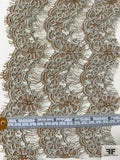 French Triple-Scalloped Floral Alencon Lace Trim - Khaki / Light Grey