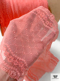 Double Border Pattern Floral Stretch Lace Trim - Coral Pink