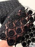 Single-Scalloped Circles and Scales Embroidered Silk Organza Trim - Black