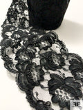 Double-Scalloped Floral Corded Lace Trim - Black