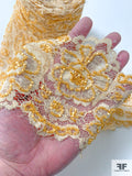French Floral Beaded Chantilly Lace Trim - Apricot