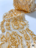 French Floral Beaded Chantilly Lace Trim - Apricot