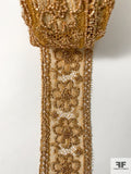 French Floral Stripe Beaded Chantilly Lace Trim - Bronze