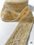 Leaf Vines Embroidered and Pearl Beaded Silk Organza Trim - Heraldic Ivory