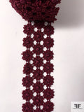 Floral Grid Beaded Guipure Lace Trim - Burgundy