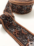 Abstract Embroidered and Pearl Beaded Silk Organza Trim - Dark Brown / Light Brown