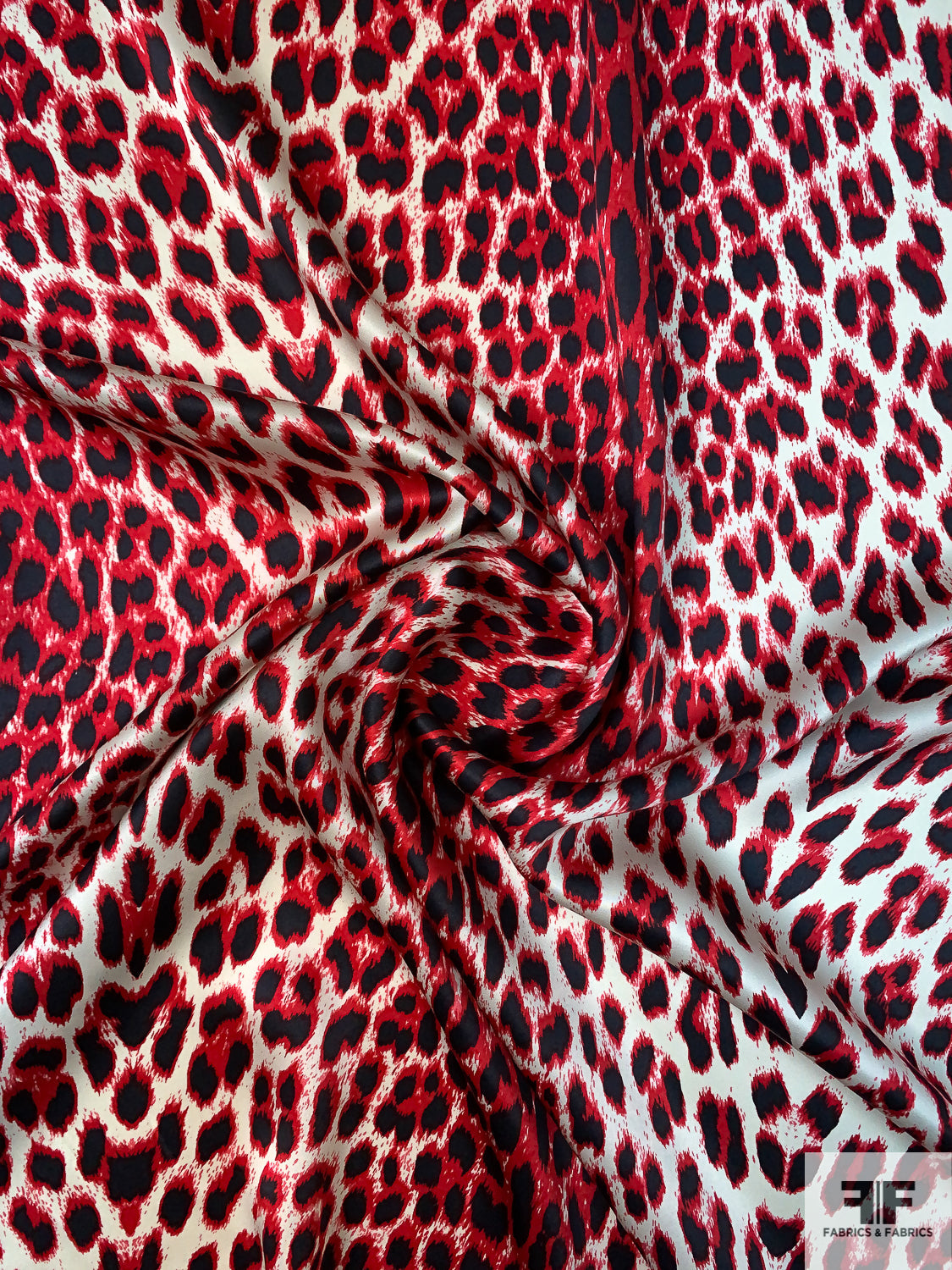 Animal Pattern Printed Silk Charmeuse - Red / Black / White