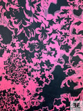 Romantic Floral Silhouette Printed Silk Charmeuse - Berry Pink / Black