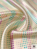 Diagonal Streak Dotted Printed Silk Charmeuse - Turquoise / Purple / Seafoam / Ivory