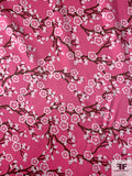 Floral Branches Printed Silk Charmeuse - Bubblegum PInk / Brown / White