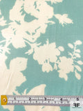 Large-Scale Floral Silhouette Printed Silk Charmeuse - Aqua / Off-White
