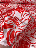 Oversize Abstract Groovy Floral Printed Silk Charmeuse - Bright Red / White