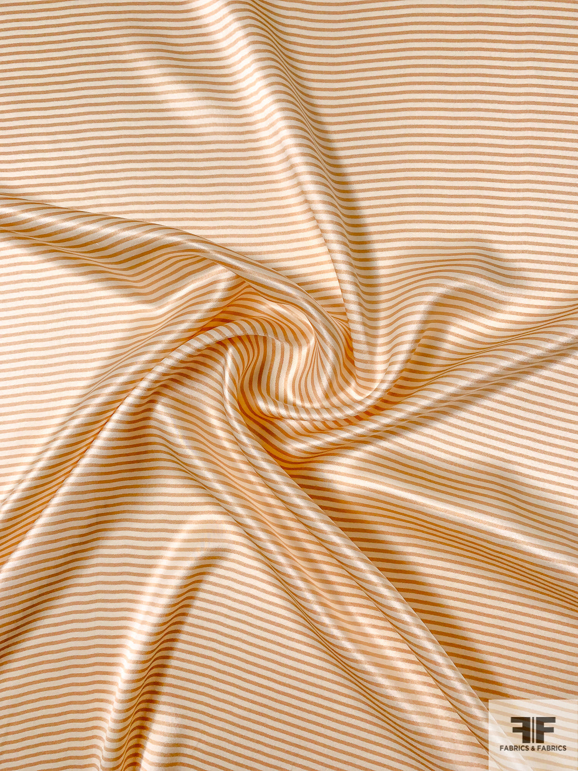 Horizontal Thin Stripe Printed Silk Charmeuse - Tan / Ivory