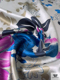 Romantic Floral Printed Silk Charmeuse - Violet / Turquoise Blue / Navy / Grey