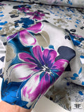 Romantic Floral Printed Silk Charmeuse - Violet / Turquoise Blue / Navy / Grey