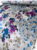 Romantic Floral Printed Silk Charmeuse - Violet / Turquoise Blue / Navy / Grey