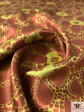 Floral Pebble Effect Printed Silk Charmeuse - Saddle Brown / Lime Green