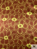Floral Pebble Effect Printed Silk Charmeuse - Saddle Brown / Lime Green