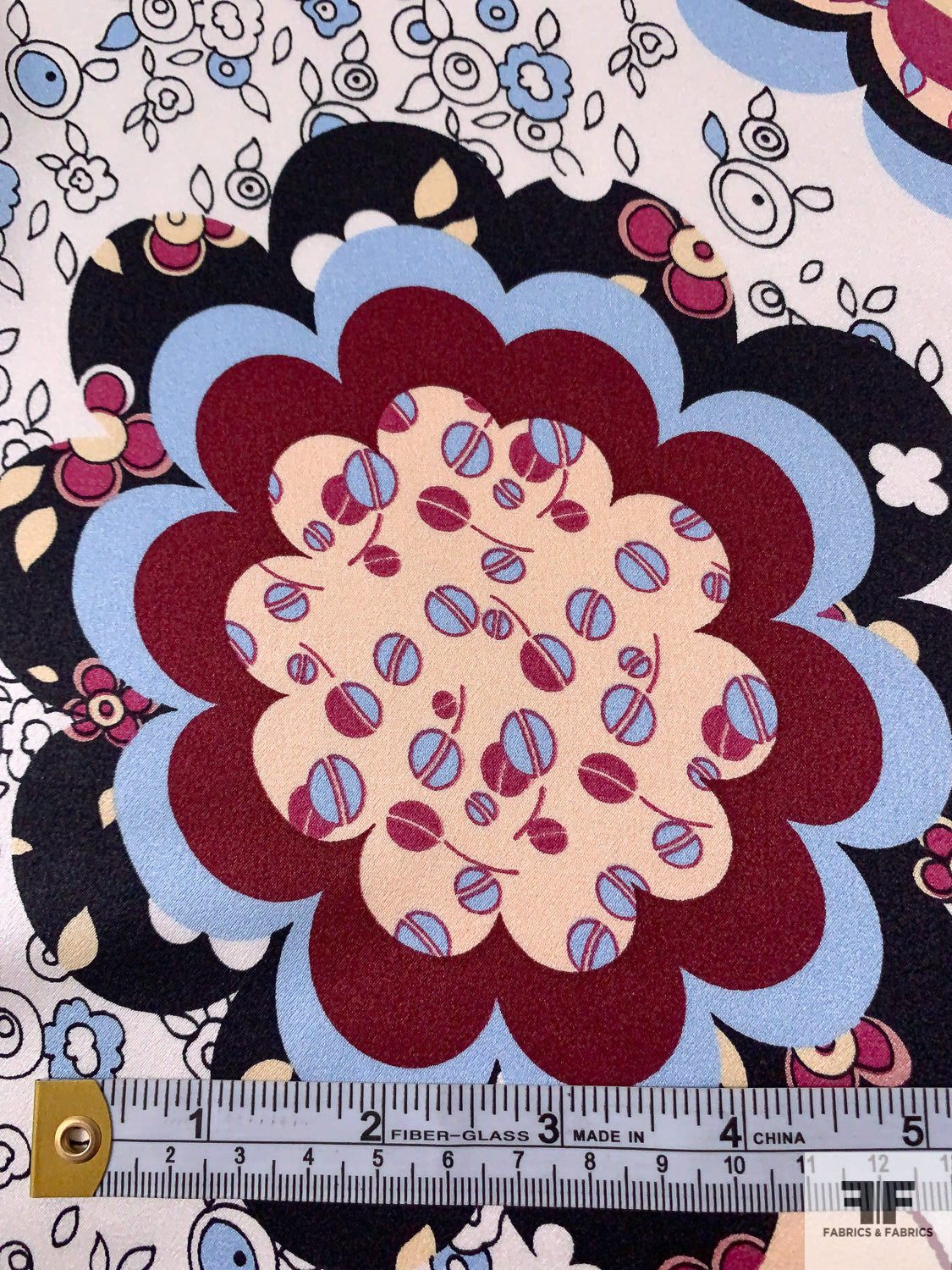 Groovy Floral Printed Silk Charmeuse - Baby Blue / Wine / Black / Peachy Blush