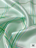Windowpane Plaid Silk Charmeuse - Seafoam / Aqua Blue / Greens / White