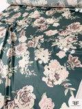 Romantic Floral Printed Silk Charmeuse - Evergreen / Stone Brown / Pastel Dusty Rose
