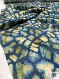 Sketchy Animal Pattern Printed Silk Charmeuse - Midnight Teal / Lime / Light Blue / Gold