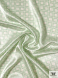 Square Grid Printed Silk Charmeuse - Light Pistachio / Ivory