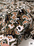 Pixelated Ethnic Matte-Side Printed Silk Charmeuse - Light Brown / Army Green / White / Black