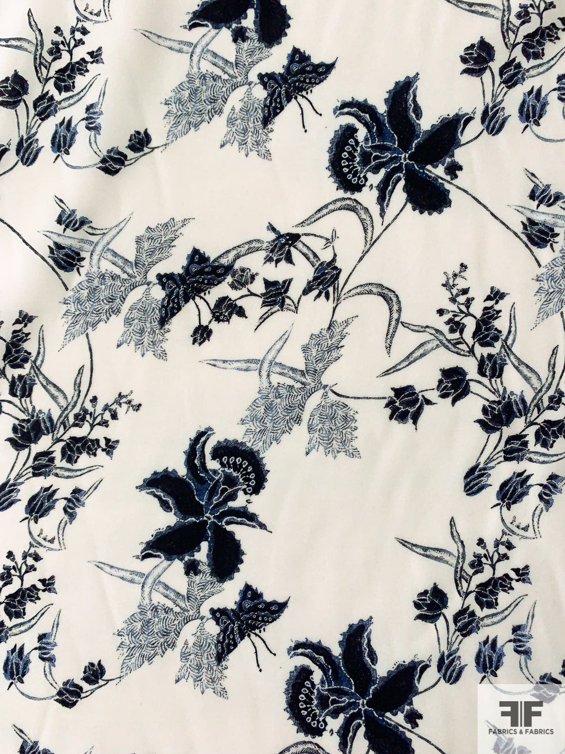 Mood Exclusive Italian Blue and Cloud Dancer Elegant Toile Silk Charmeuse