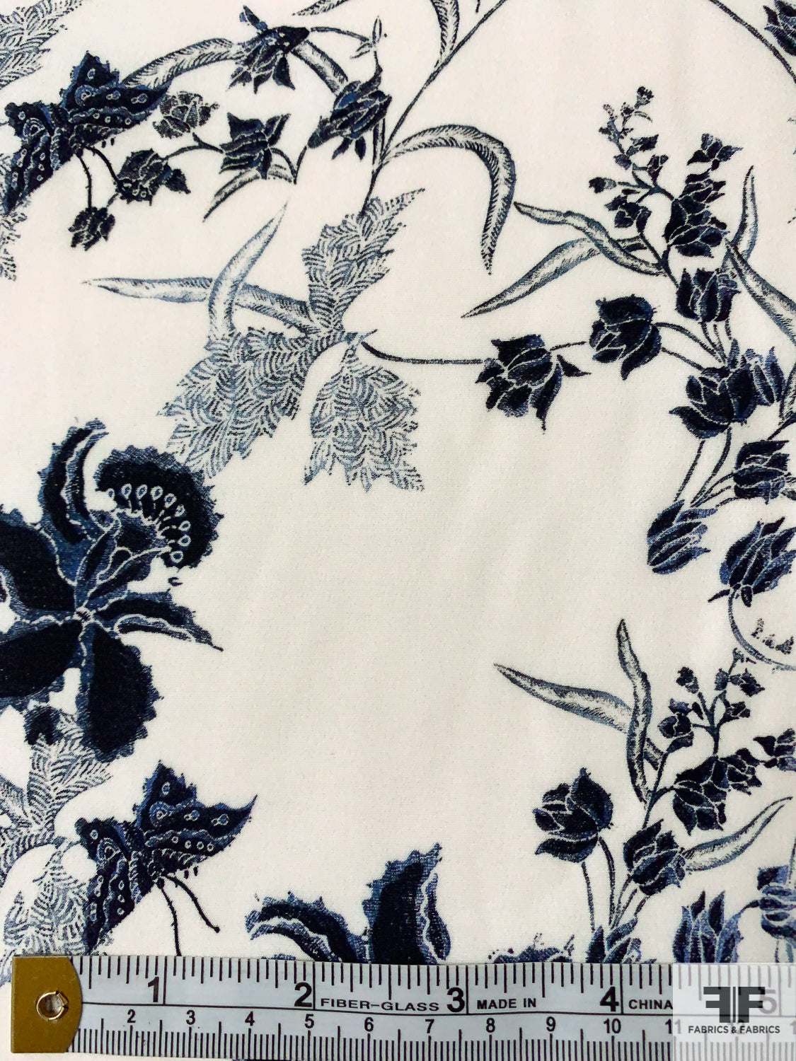 Mood Exclusive Italian Blue and Cloud Dancer Elegant Toile Silk Charmeuse