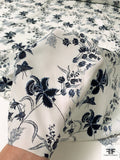 Toile-Like Floral Matte-Side Printed Silk Charmeuse - Navy / Off-White / Black