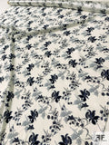 Toile-Like Floral Matte-Side Printed Silk Charmeuse - Navy / Off-White / Black