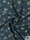 Ditsy Watercolor Floral Matte-Side Printed Silk Charmeuse - Navy / Blue / Green / Yellow / Orange