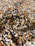 Ditsy Leaf Matte-Side Printed Silk Charmeuse - Shades of Tan / Orange / Black / White
