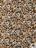 Ditsy Leaf Matte-Side Printed Silk Charmeuse - Shades of Tan / Orange / Black / White