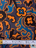 Pixelated Ethnic Matte-Side Printed Silk Charmeuse - Smoky Orange / Dark Turquoise / Slate Grey