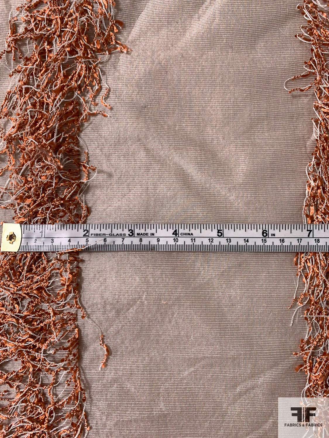 Vertical Striped Fringe Silk and Polyester Novelty - Burnt Salmon Orange / Taupe