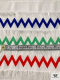 Horizontal Striped Designs with Fringe on Polyester Poplin - Multicolor / White
