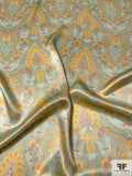 Regal Paisley Printed Silk Charmeuse - Minty Sage / Yellow / Salmon Pink