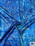 Gold Foil Printed Archeological Inspired Silk Charmeuse - Shades of Blue / Gold
