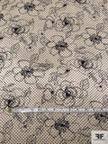 Floral Sketch and Dotted Printed Silk Charmeuse - Taupe-Grey / Black